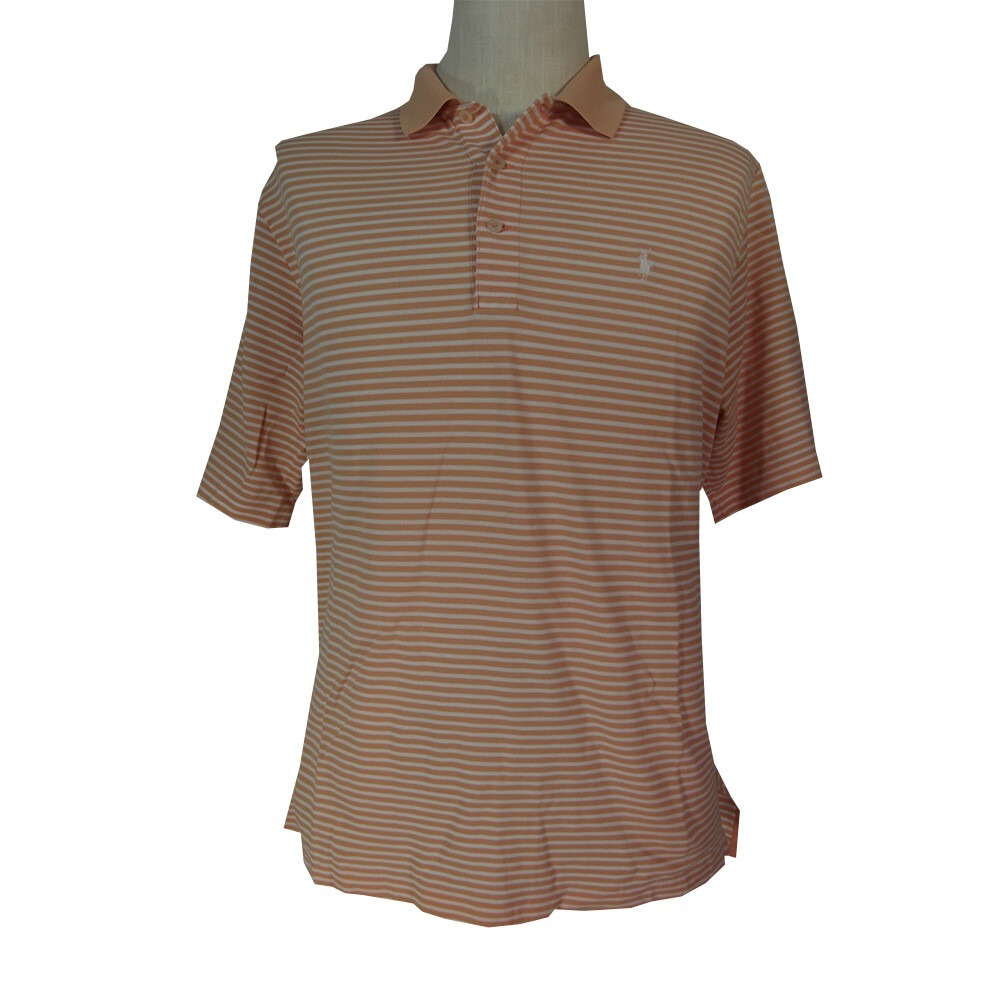 Polo Golf Ralph Lauren Shirt Mens Large Peach White Stripe Polo Belleair CC L